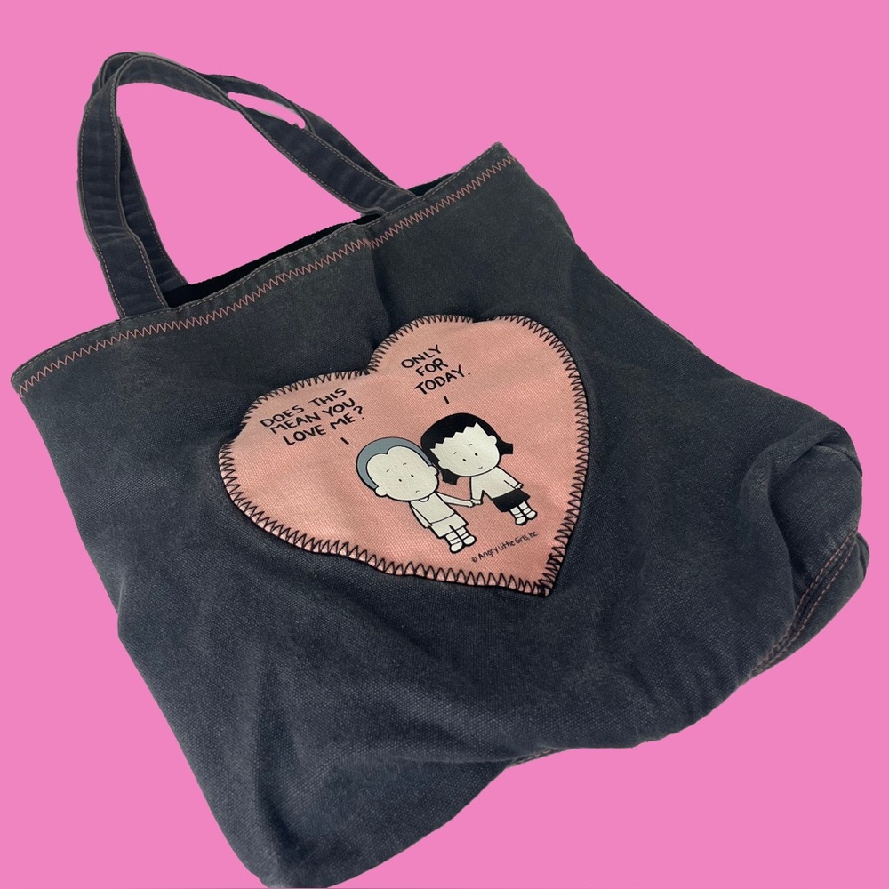 Angry Little Girls by Lela Lee Canvas Tote Handbag with Front Pocket Heart